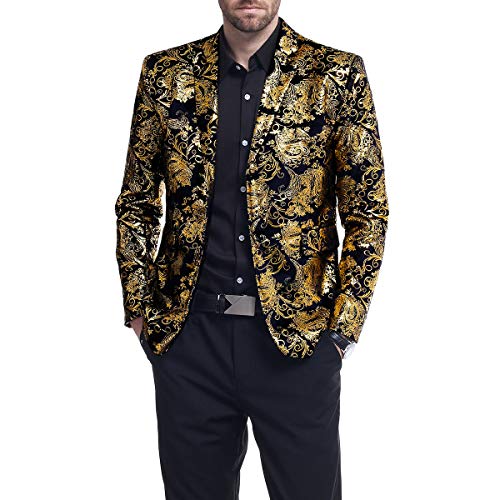 Image of Cloudstyle Men's Dress Floral Suit Notched Lapel Slim Fit Stylish Blazer Dress Suit
