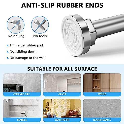 Image of Shower Curtain Rod 27-79 Inches, Adjustable Tension Shower Rod No Drilling, No Slip, Spring Tension Curtain Rod for Bathroom Kitchen Closet Windows - Silver
