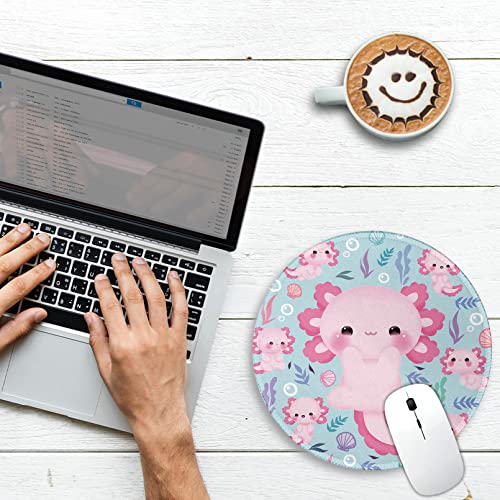 Image of Gctriki Cute Axolotl Round Mouse Pad 8.6 X 8.6 Inch,Pink Mousepad For Laptop Gaming Women,With Stitched Edge Non-Slip Rubber Base,Home Office Decor Desk Accessories