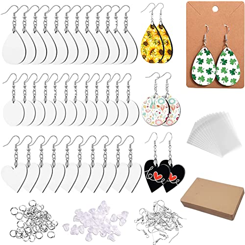 glacely 36 Pcs Sublimation Blank Earrings Unfinished Heat Transfer Sublimation Printing Earrings with Earring Hooks and Jump Rings and Earring Cards for Jewelry DIY Making(3 Shapes)