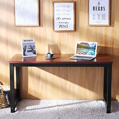 Tribesigns Computer Desk, 55 inch Large Office Desk Computer Table Study Writing Desk for Home Office, Teak + Black Leg