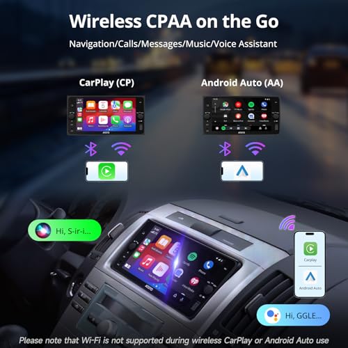 A5L 2025 Upgrade 7\" Double Din Car Stereo with Wireless CarPlay & Android Auto Compatible with Toyota Camry Corolla Car Radio, Wi-Fi/BT Tethering, 24 Band EQ DSP, BT, Mirror Link, 2G+32G, FM/AUX/TF - Thumbnail 3