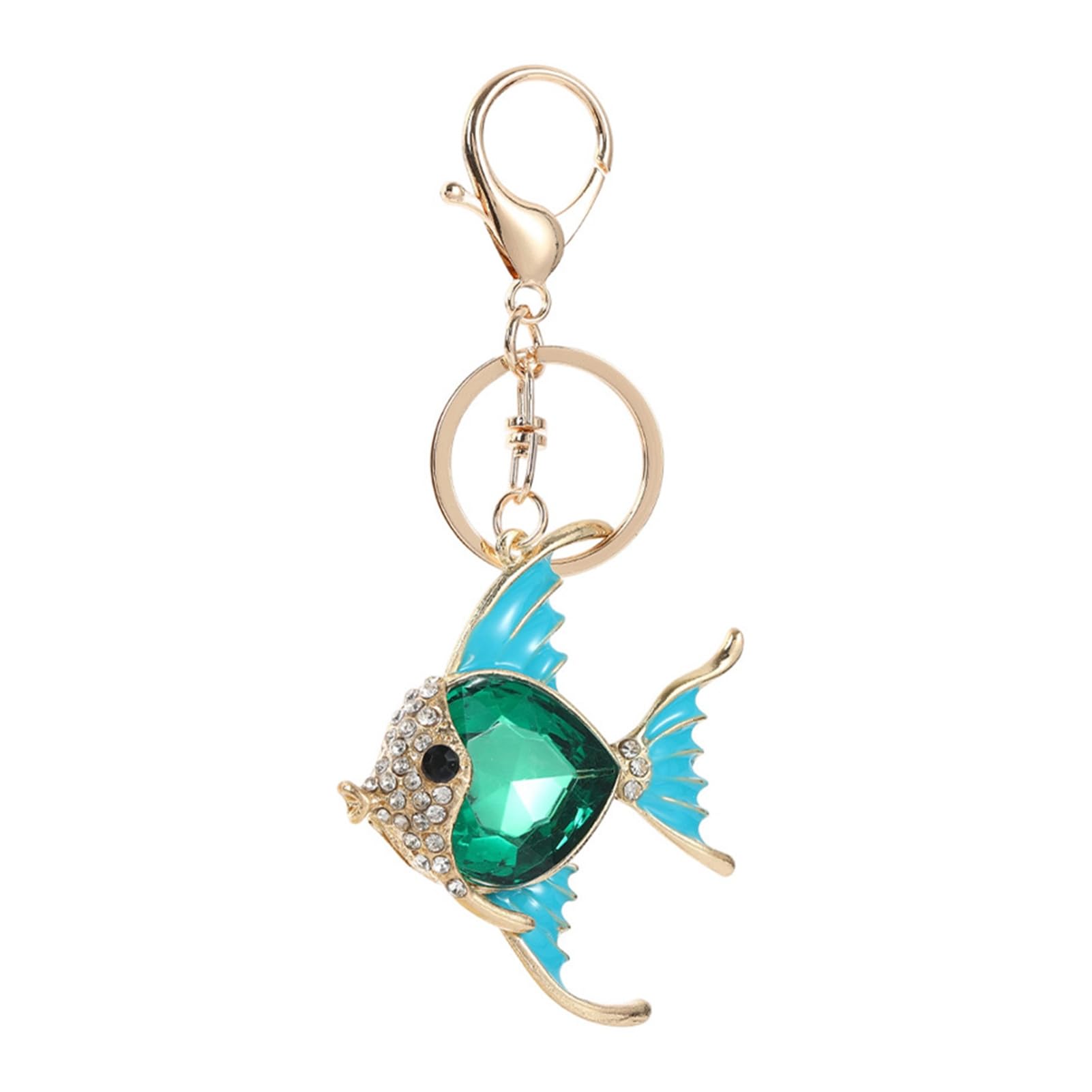 matumou Keychain Pendant Gemstones Inlaid Tropical Fish Design Key Chain with -Oxidation Lobster Clasp Decorative Backpacks