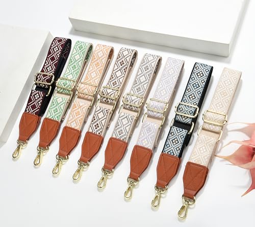 Image of Purse Strap,1.5 inch Leather End Shoulder Strap Adjustable Replacement,Retro Multi-Pattern Crossbody Bag Straps