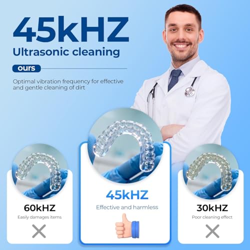 Dental Ultrasonic Retainer Cleaner Machine: Dental Cleaning Pod for Denture/Mouth Guard/Aligner/Night Guard/Braces/Toothbrush Heads/Jewelry - 45kHz Retainer Cleaner with Digital Timer & 200ML