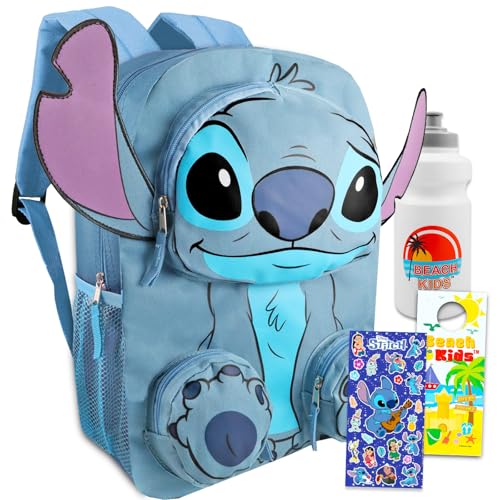 Stitch Backpack for Girls Set - Bundle with Lilo and Stitch Backpack with Front Pockets Plus Water Bottle, Stickers, More | School Supplies for Kids