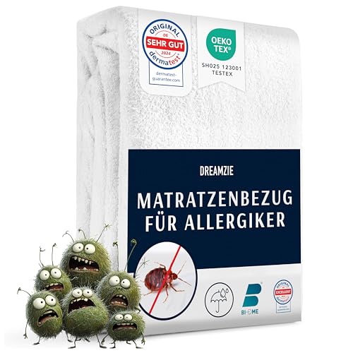Dreamzie Matratzenbezug 100x200 x20 cm gegen Milben und Bettwanzen - Milbenbezug Matratzen Komplett mit Reißverschluss - Matratzenschoner 100x200 für Allergiker - Wasserdicht, Bi-Ome und Öko-Tex