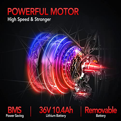 26'' Electric Bike E Bikes For Adults, Electric Mountain Bike For Men, 20Mph Electric Trek Bike Commuter Bicycle For Adult 350W Hybrid E Bike With 36V/10.4Ah Removable Battery, Front Cargo Rack #TOP3
