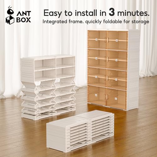 Image of ANTBOX Foldable Shoe Rack Cabinet with Clear Doors, Extra Large Shoe Organizer for Entryway & Closet, Portable Dust-Free Storage Shelf Holds 16 Pairs (X-Large 16 Pairs)