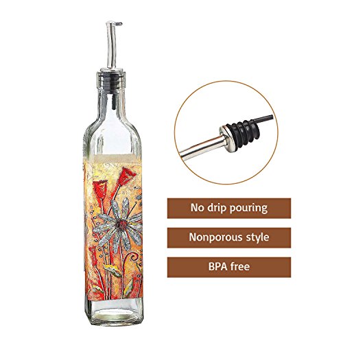 CEDAR HOME Olive Oil Bottle Set Glass Dispenser Vinegar Cruet 17oz. with Stainless Steel Leak Proof Pourer Spout for Cooking or Salad Dressing, 2 Pack, Orange - Thumbnail 3