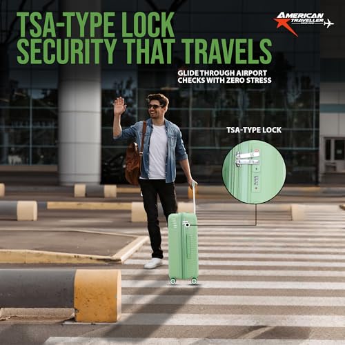 Image of AMERICAN TRAVELLER Touris Travel Trolley Bag Set of 3 | Lightweight Expandable Polypropylene Hard Shell | Large Suitcase with TSA Lock | 8 Lego Wheels | Travel Luggage for Men & Women (3, Green)