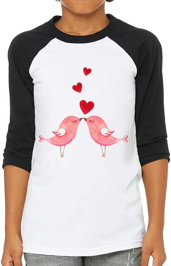 Two Birds Kids' Baseball T-Shirt - Love 3/4 Sleeve T-Shirt - Themed Baseball Tee