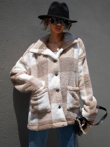 QUCH Sherpa Jacket Women Fuzzy Fleece Winter Coats for Women Shackets for Women 2024 Fashion Casual Warm Gingham Teddy Coat2