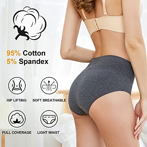Image of coskefy Women's High Waisted Cotton Underwear Soft Breathable Panties Stretch Briefs Ladies Panties 5 Pack