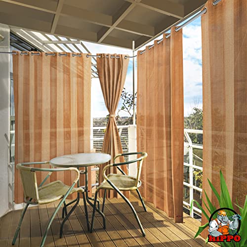 Image of HIPPO 150 GSM Outdoor Sun Blocking Balcony Eyelet /Grommet Curtains Sun & UV Protection, Light Filtering 3FTX4.5FT Window Curtain (Beige-Brown)