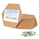 GOYADA 12 Stück Pinnwand Korkplatte Selbstklebende DIY, Pinnwand Kork 21.5 x 18.5 x 0.6 cm, Sechseckige Anzeigetafel mit 50 Stück Pushpins für Fotohängen, Heimdekoration und Büro Memorandum