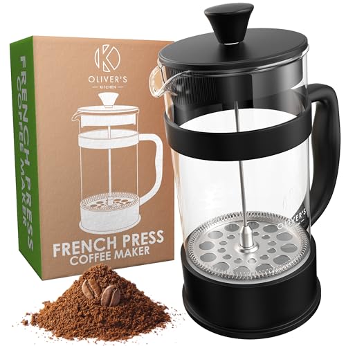 Oliver's Kitchen ® 1 Liter French Press Coffee Maker - A Cafetiere Designed Exclusively for Coffee Lovers - Enjoy Pure Authentic Coffee At Home - Stylish Design with Heat Resistant Thickened Glass
