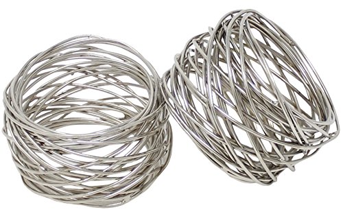 Image of SKAVIJ Handmade Twisted Wire Mesh Napkin Rings Holders Decor Dinner Party Wedding Thanksgiving Christmas Gathering (Silver 4pcs)