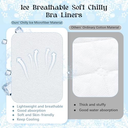 Toulite Cool Ice Silk Bra Liners for Sweat 10 Pcs 3 Layer Medium Washable Rectangle Cool Ice Silk Under Breasts Pads for Women Absorb Sweating, 18 x 3 Inches White for Summer2