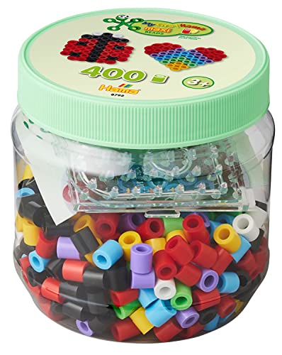 Hama Perlen 8713 Geschenkbox mit ca. 900 bunten Maxi Bügelperlen mit Durchmesser 10 mm, Motivvorlagen und 2 Stiftplatten, inkl. Bügelpapier, kreativer Bastelspaß für Groß und Klein im Sale