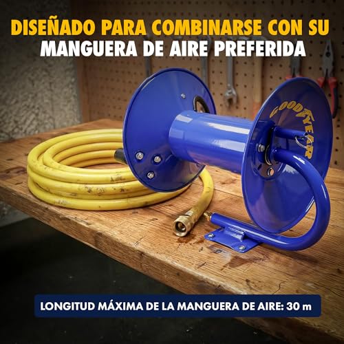 Carrete de manguera de aire para garaje Goodyear de acero con manivela 3