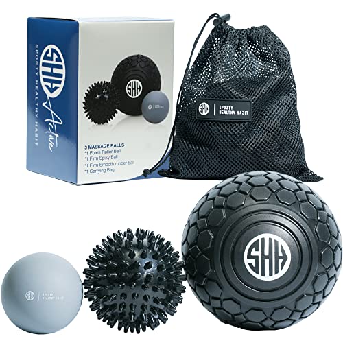 Sporty Healthy Habit Massage Ball Set - Lacrosse Ball Massage Ball Therapy for Muscle Recovery, 3 Pieces Deep Tissue Massage Roller Balls, Foot Roller Therapy Ball & Trigger Point Ball for Men & Women