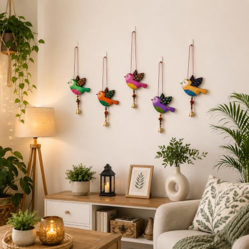 Image of Handmade Folk Art Birds wall Hanging for Home Decor Garden Balcony Festival Decorative Wall Hanging Home Decoration Item (Pack of 6)