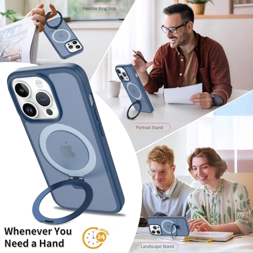Image of Magnetic for iPhone 13 Pro Case & iPhone 14 Pro Case, 6.1 inch, Compatible with MagSafe, Rugged Kickstand, Not-Yellowing Military-Grade Protection, Matte Blue