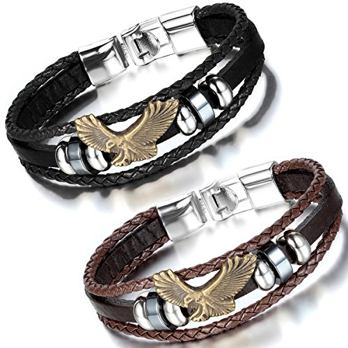 Pulsera de cuero trenzado hombre Flongo 8.5 pulg miniatura 4