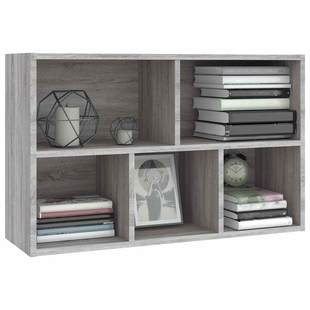 Bücherregal Grau Sonoma 50x25x80 cm aus Holzwerkstoff, 5-Fach Seitenregal als Sideboard nutzbar, vielseitiger Bücherständer für Wohnzimmer, einfache Reinigung mit feuchtem Tuch