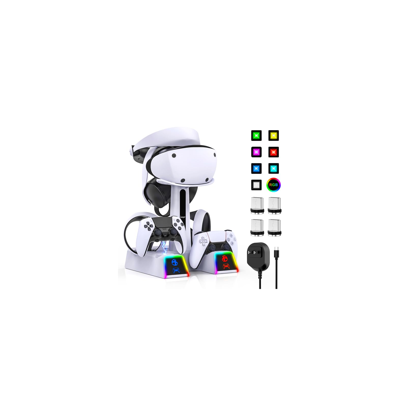 RGB Charging Station for PSVR 2 PS5 Edge PS5 Controller with AC Adapter PSVR2 Stand with PS VR2