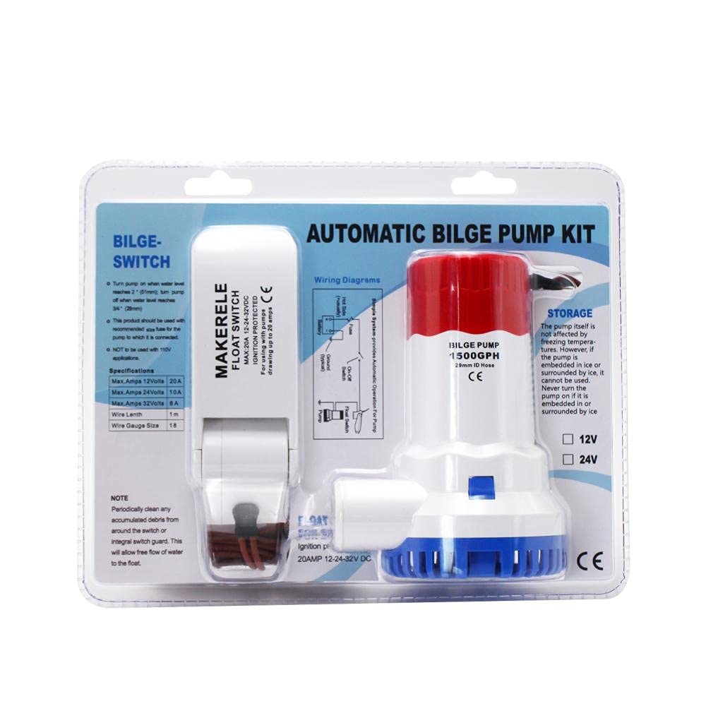 ZTBH Bomba de achique de Agua DC 12V 1500 GPH Kit de Bomba de achique automática Kit Sumergible Bomba de Agua eléctrica para embarcaciones domésticas sumergibles de hidroavión Fácil de Instalar