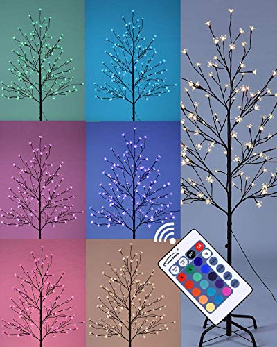 LIGHTSHARE Cherry Blossom Lighted Tree 5 Feet, RGB with Remote Control, 16 Color-Changing Modes