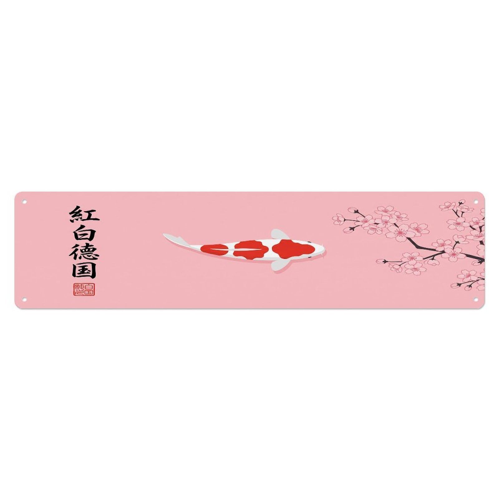 Vintage Koi Fish Japanese Blossom Metal Tin Sign