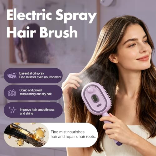Image of KIMEE Electric Steam Hair Brush - Genuine Steam & Mist Spray Detangling Comb, Rechargeable, 20ml Tank, Anti-Frizz Anti-Static Self-Cleaning Air Cushion Brush for Women
