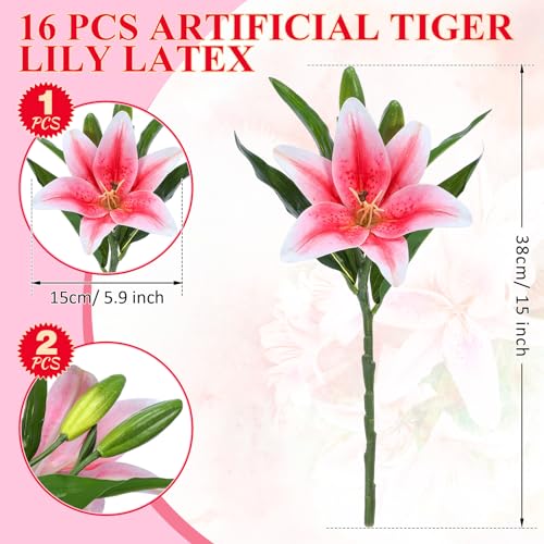 Xunyee BE-XUNYEE-16213 16 Pcs Artificial Tiger Lily Flowers Easter Lily Real Touch Lily Latex Lilies Flowers Artificial Bouquet Faux Latex Tiger Lily thumb #1