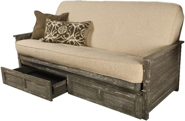 Kodiak Furniture Lexington Futón de almacenamiento en gris desgastado con colchón crema