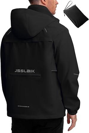 Mens Waterproof Rain Jacket Lightweight Breathable Windbreaker with Hood for Hiking Cycling Commuting Travel