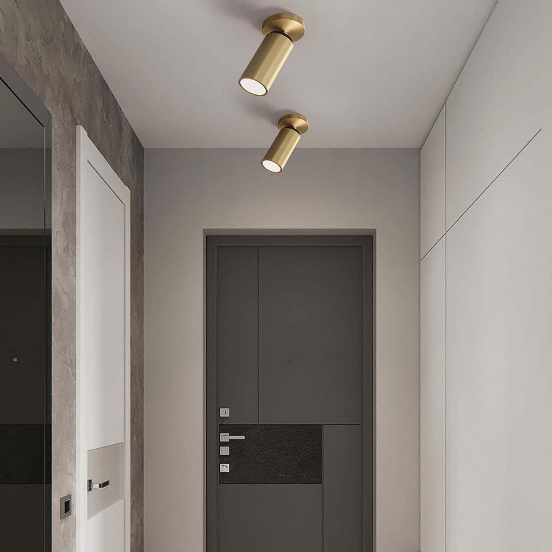 Projecteur Intérieur Extérieur, 7W Spot Led Plafonnier Moderne En Laiton Rotatif, Applique de Chambre À Coucher Avec 3 Températures de Couleur Réglables, Pas de Flicker, Spots Intérieurs, D 10