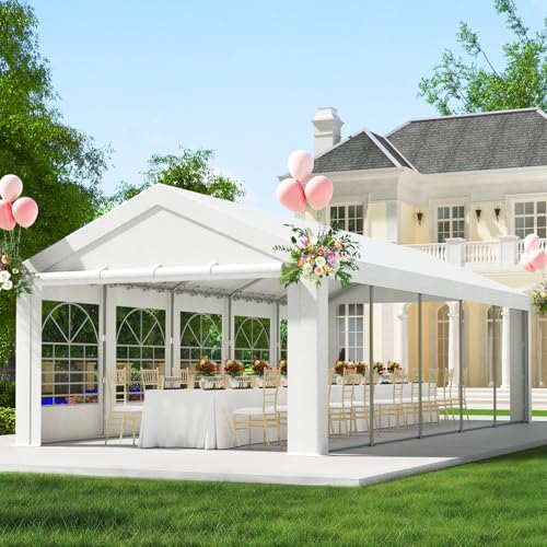 TRIUMPHKEY Partyzelt 5x10 Wasserdicht Stabil, Festzelt mit Verzinkte Stahlrohrrahmen bieten erhöhte Stabilität und Höhere Tragfähigkeit, Pavillon mit 170g/m² PE-Plane mit 99% UV-Schutz, Weiß