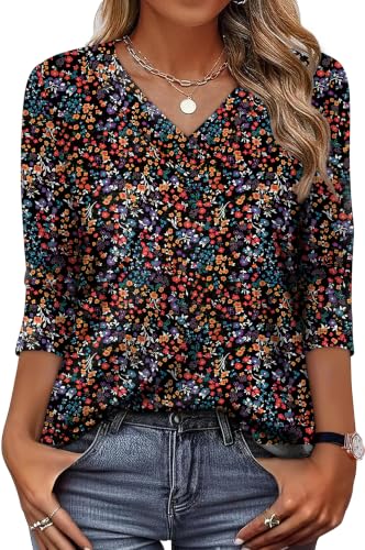 Image of XIEERDUO 3 /4 Length Sleeve Womens Tops V Neck T Shirts Summer Clothes Basic Blouses Dressy Casual 2026 Spring Outfits