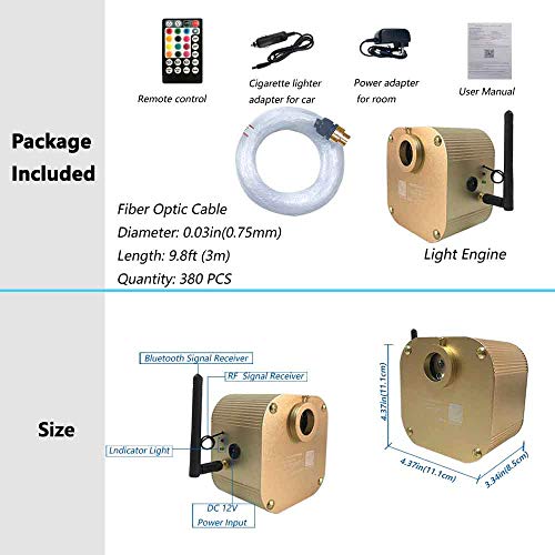 2020 New Upgraded 16W Twinkle Fiber Optic Light Star Ceiling Kit, Bluetooth APP/Remote Music Mode LED RGBW Starlight Headliner for Car and Room, 380pcs0.03in9.8ft