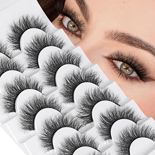 Wispy Mink Lashes Fluffy False Eyelashes Natural Look Eye Lash Pack 7 Pairs 5D Volume 14MM Fake Eyelashes by TNFVLONEINS