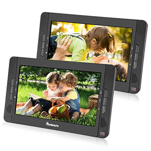 NAVISKAUTO 10.1" Dual Screen Portable DVD Player, Twins CD Players Play a Same