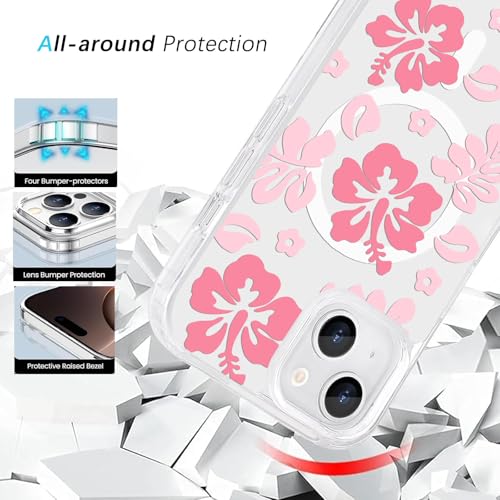 Houdqklee Magnetic Hibiscus Floral Case Cover for iPhone 16 Pro max, Cute Girly Pink Hibiscus Flower Phone Case Compatible with MagSafe, Clear Soft Slim Shockproof Protective Case for Women Girls - image 3