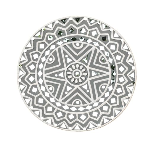 Image of Ethnics of Kutch Traditional Kutch Handicraft Mud-Mirrorwork Lippan Kam Wall Art (Water and Break Resistant) - Square (12 inch x 12 inch) - (Grey - LKT-0253)