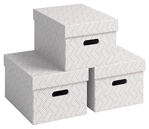 VON Leitz 61410001 Lot de 3 boîtes de rangement avec couvercle, 15 l, moyen, 100% carton recyclé, design géométrique, pour l'école, l'étude et la maison,...
