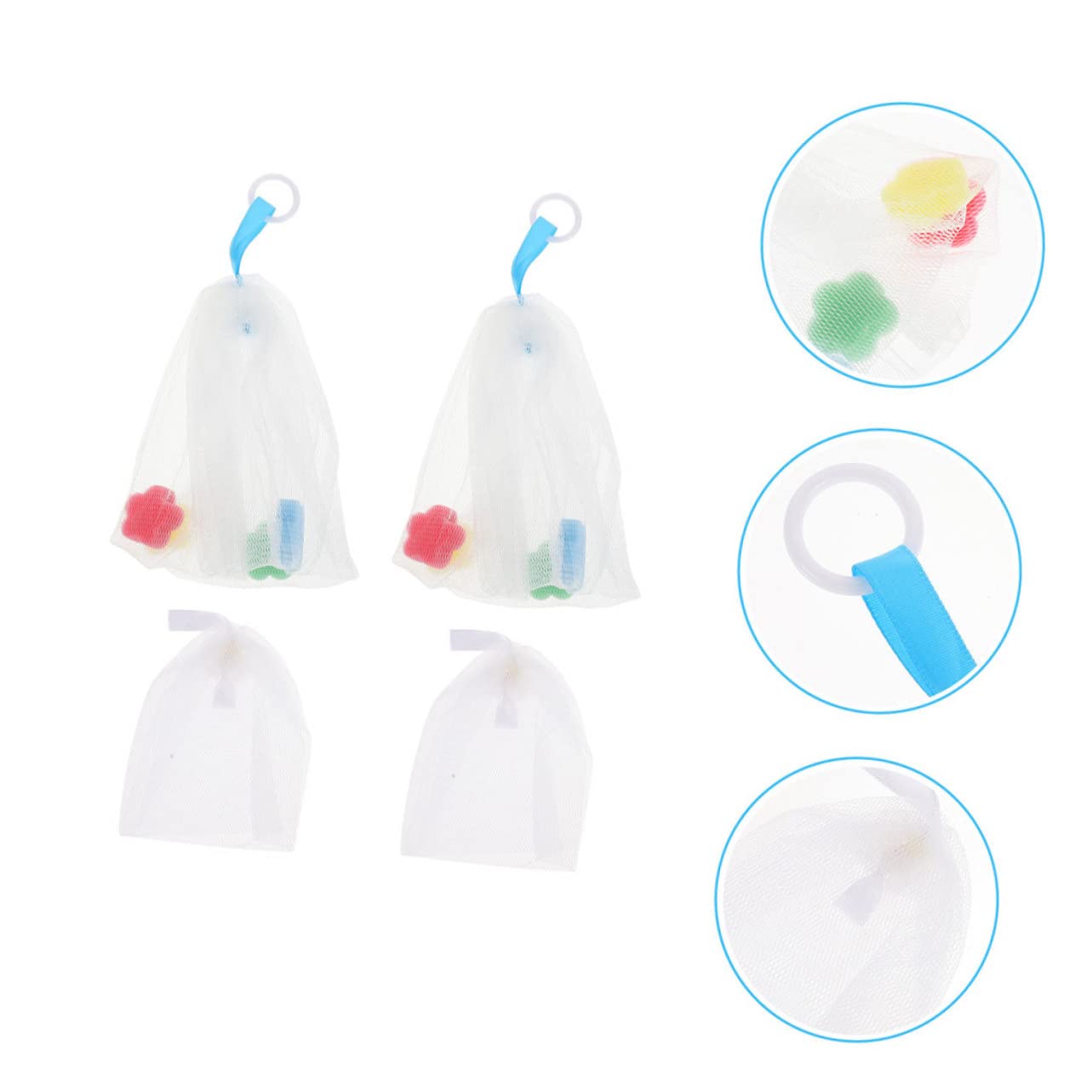 Vaguelly 4 Bolsas de Red Exfoliantes Material Pe, Creación Rápida de Burbujas para Jabón Facial Orificio para Colgar Paquete de 4 Unidades para Uso Doméstico
