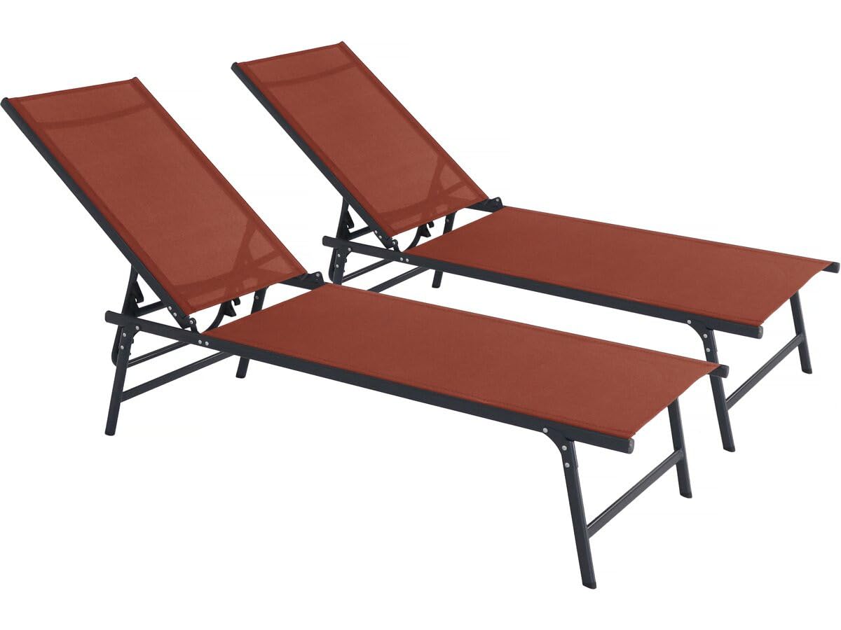 Habitat et Jardin Lot de 2 Bains de Soleil en métal Sublima - 180 x 54 x 104 cm - Terracotta
