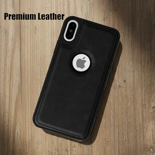 Image of Leather Case for Apple iPhone Xs Max Premium Protective Stylish Slim Cover with Shockproof Raised Edges Black